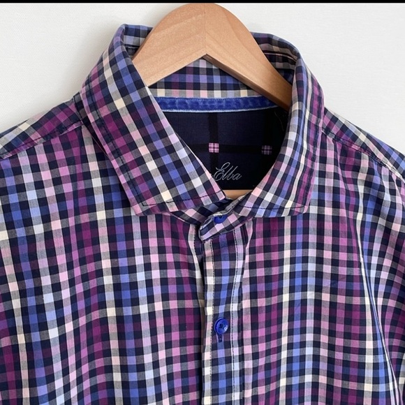 Mens Dress Shirt Bundle Size 17 Long Sleeve Plaid & Gingham Check Blue & Purple - Picture 10 of 14